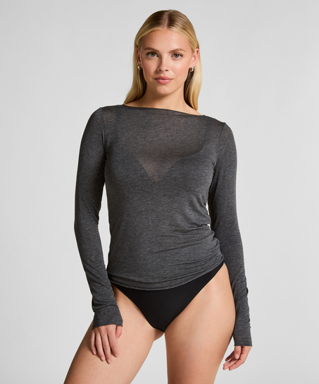 super soft Boatneck Shirt with Cashmere, Gray