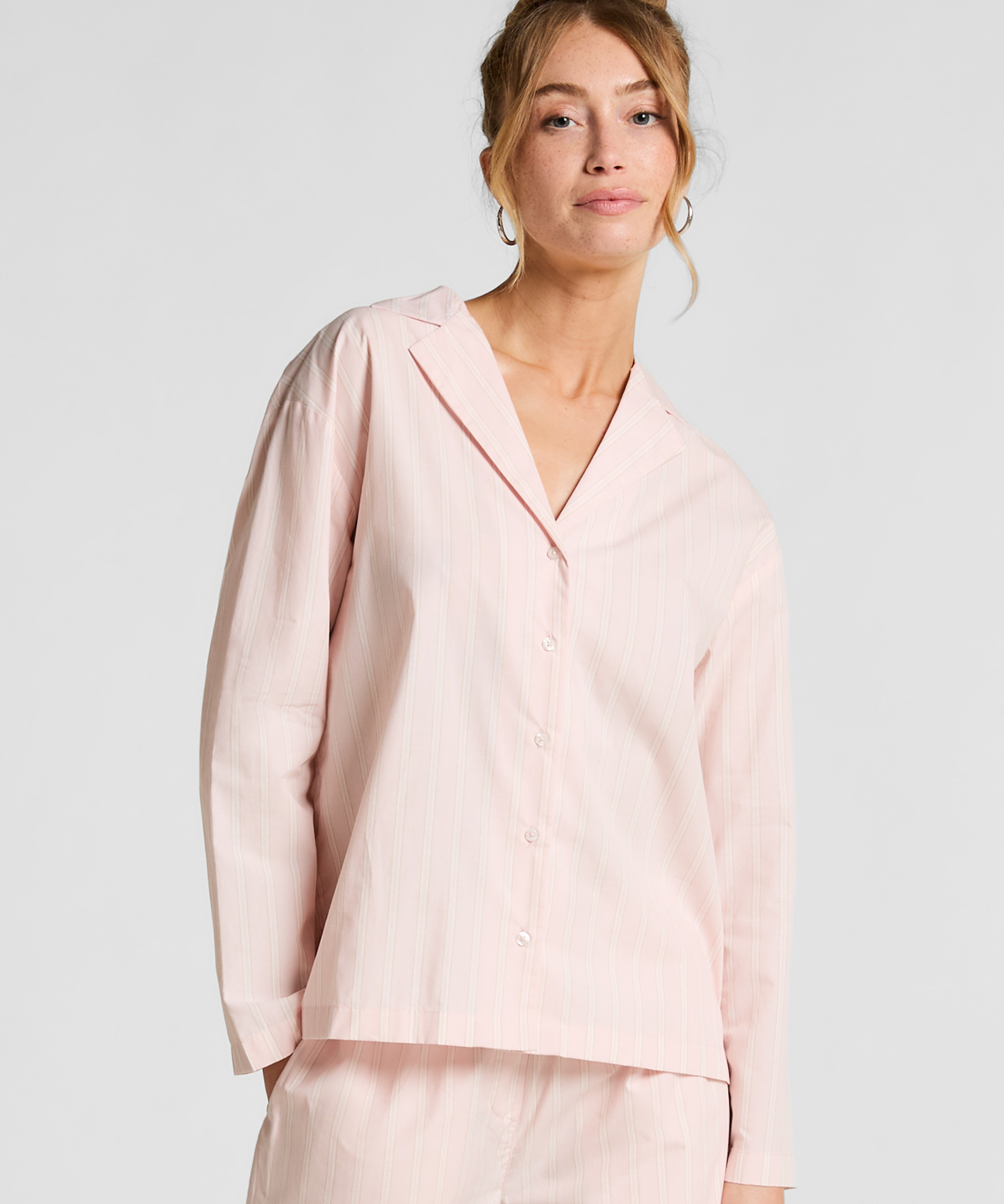 Poplin Cotton Pyjama Top, Pink, main