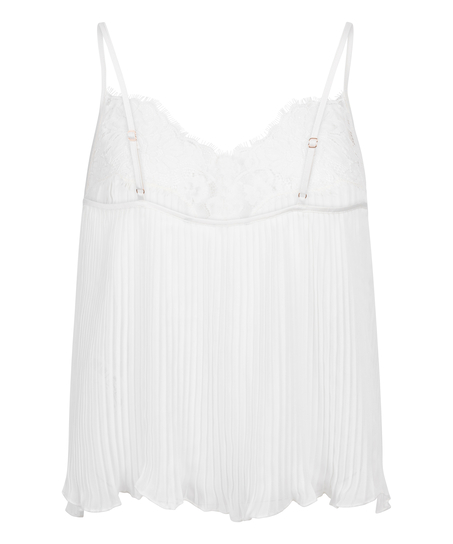 Plisse Lace Cami, White
