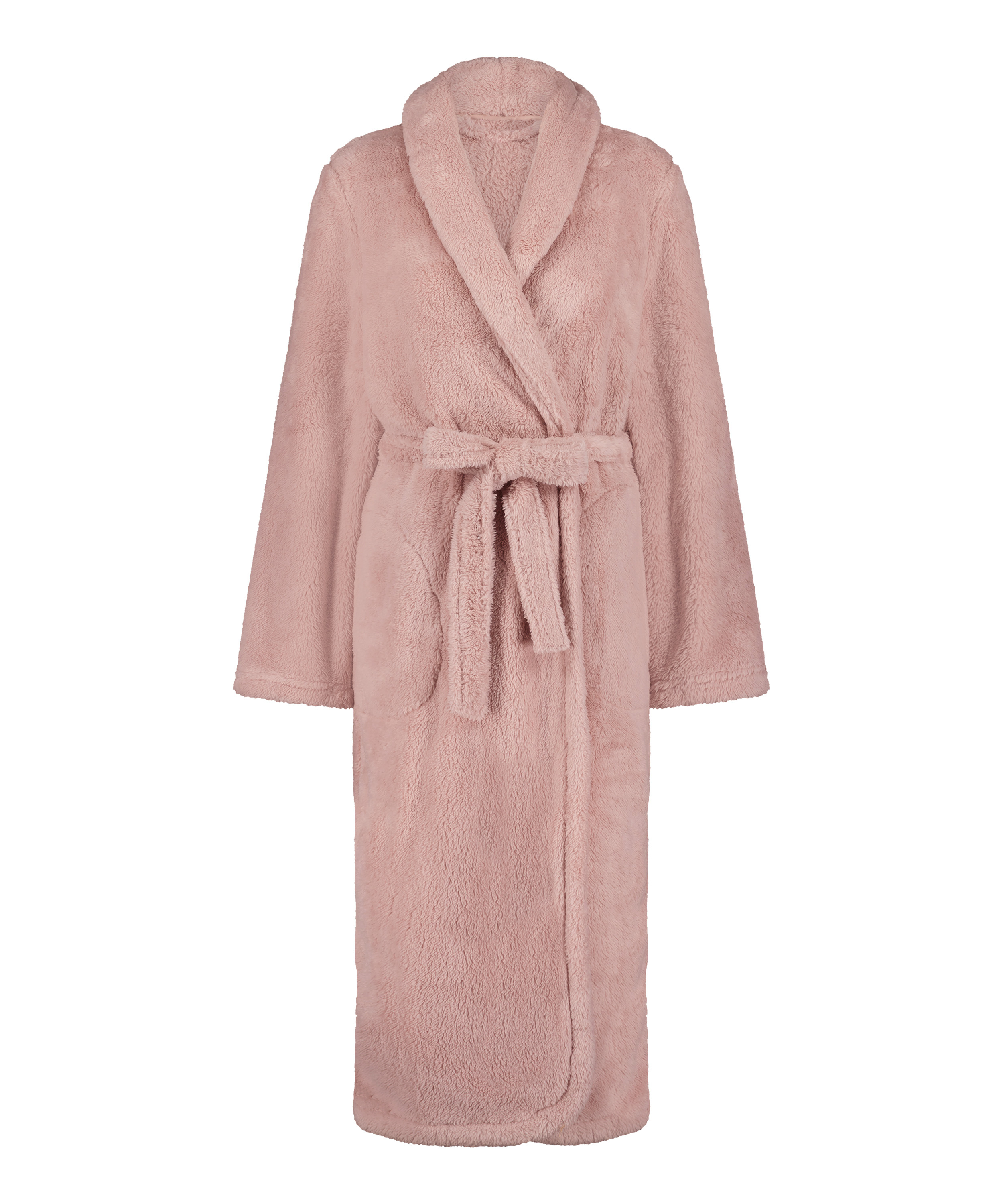 Long Fleece Bathrobe, Pink, main