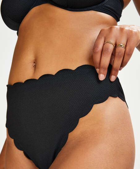 Scallop Glam high-leg bikini bottoms, Black