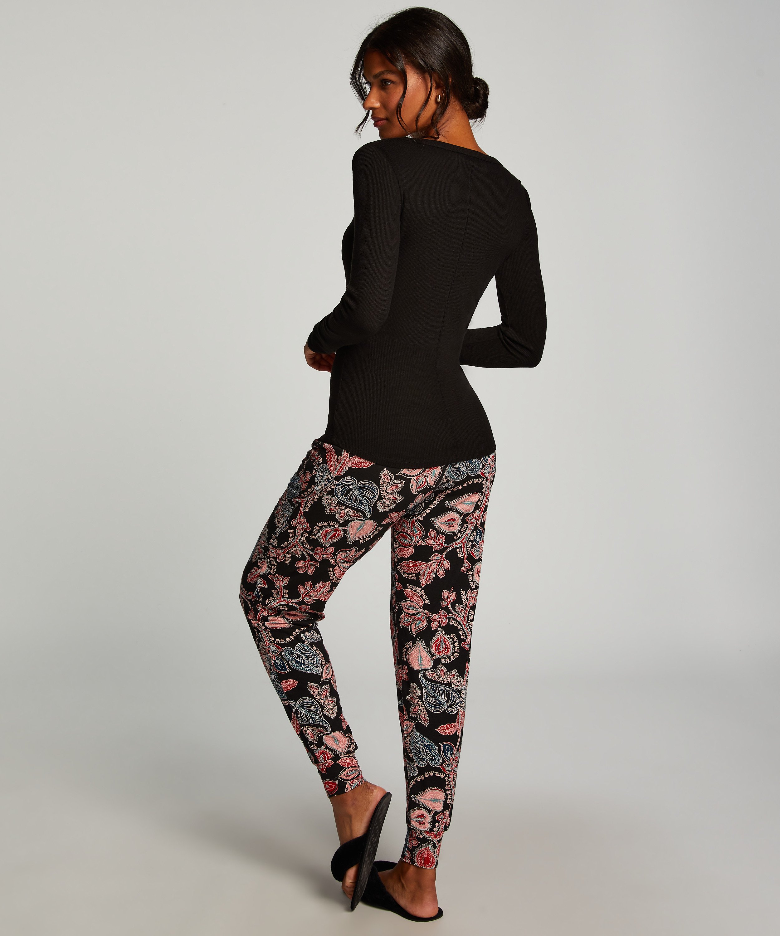 Long-Sleeved Pyjama Top, Black, main