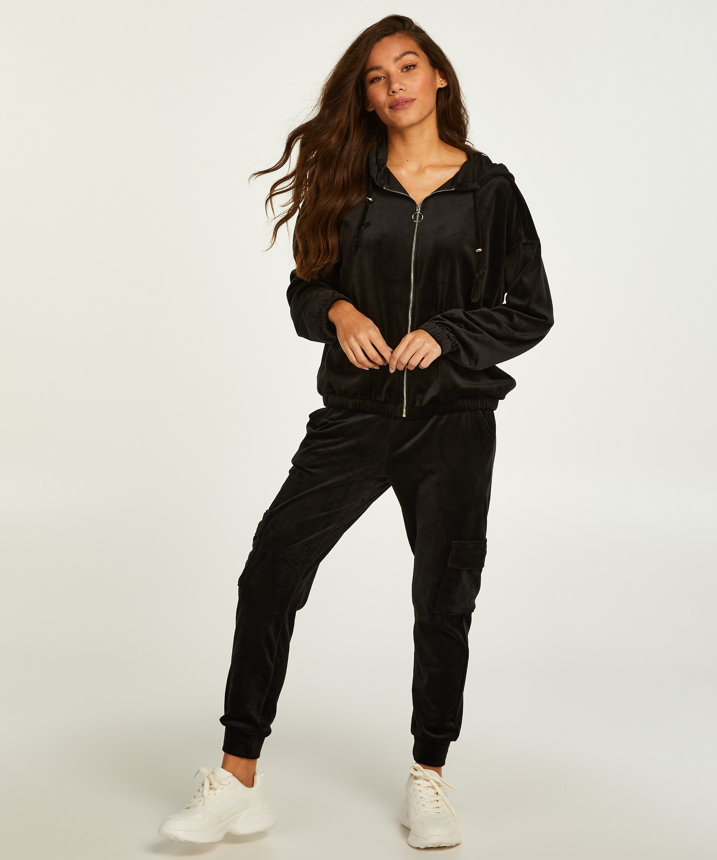 Tall Velours Jogging Bottoms, Black, main