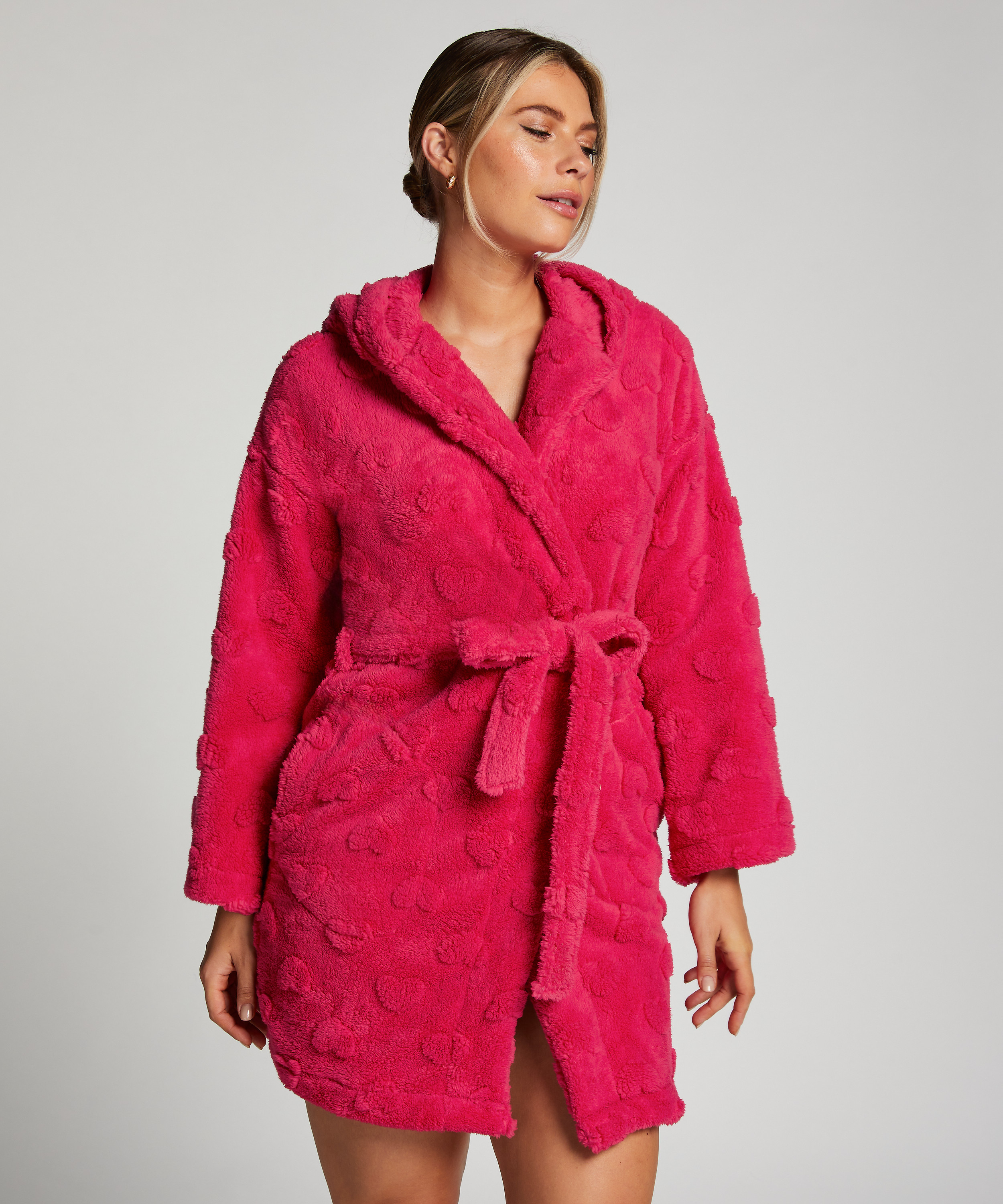 Short Fleece Bathrobe, Pink, main