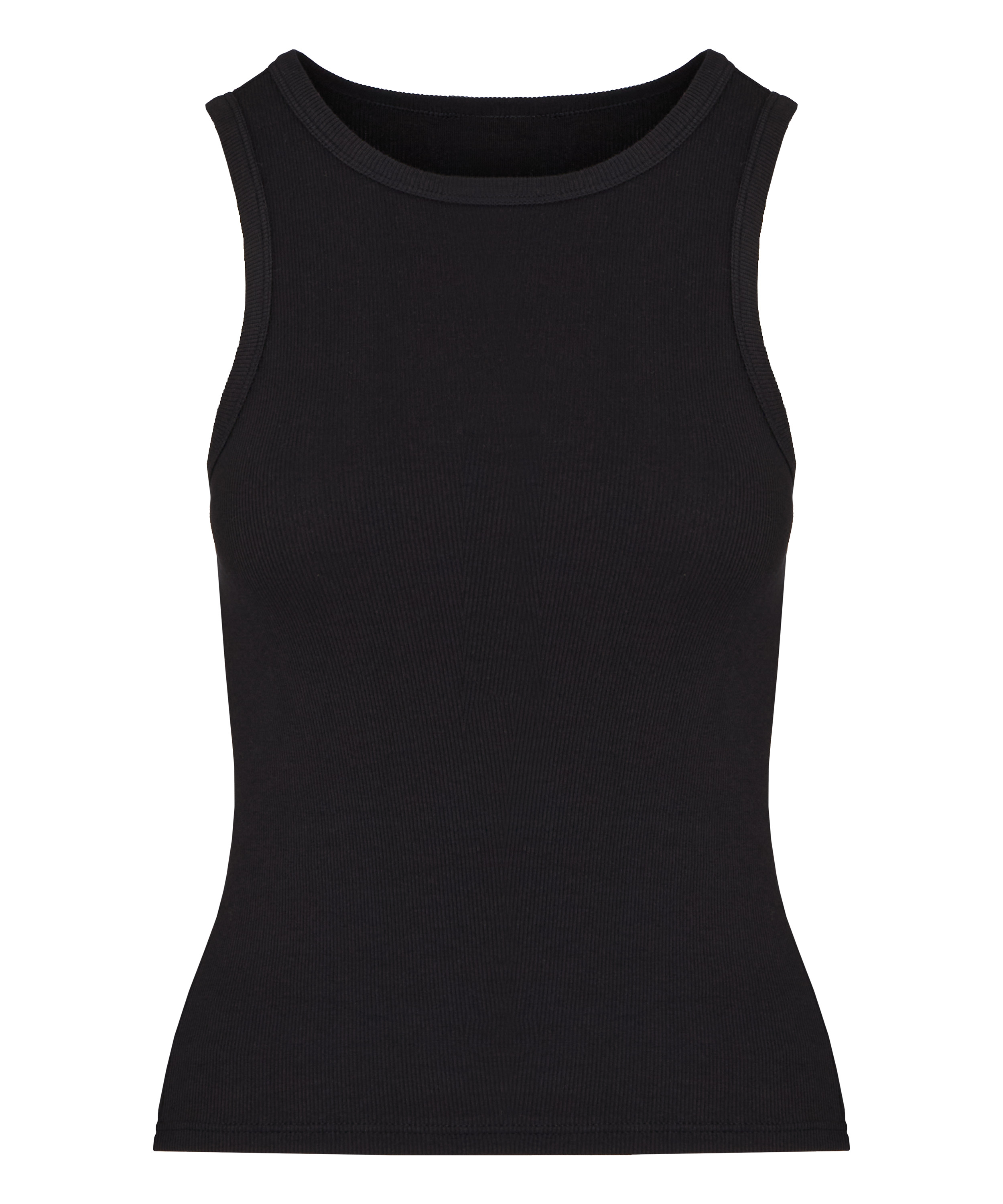 Singlet tanktop cotton rib, Black, main