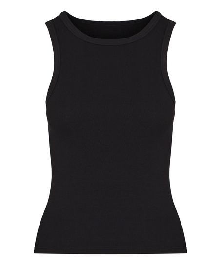 Singlet tanktop cotton rib, Black