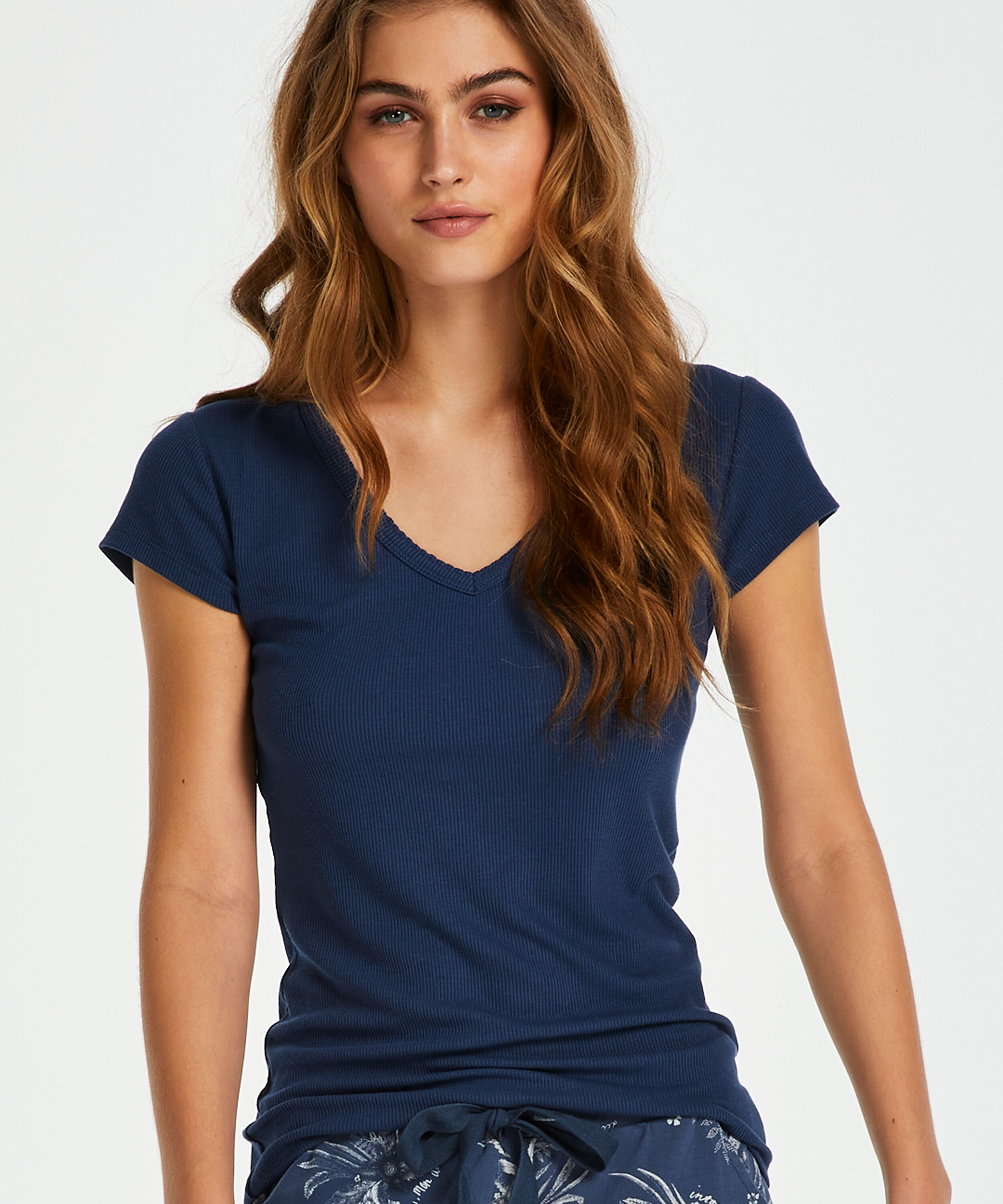 Short sleeve rib pyjama top., Blue