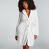 Short Fleece Ribbed Bathrobe, White