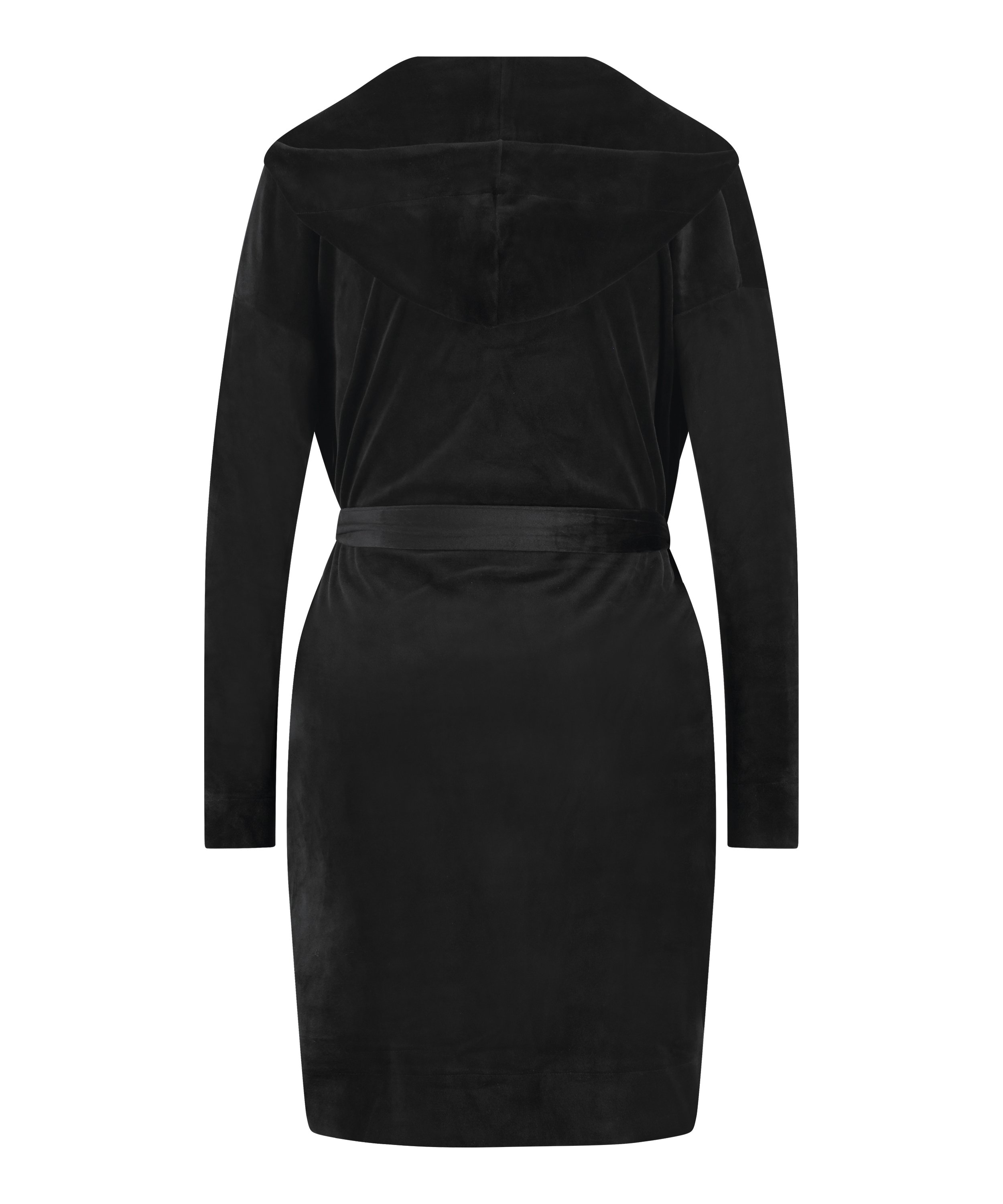 Velours short bathrobe, Black, main