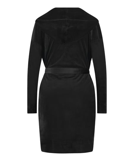 Velours short bathrobe, Black