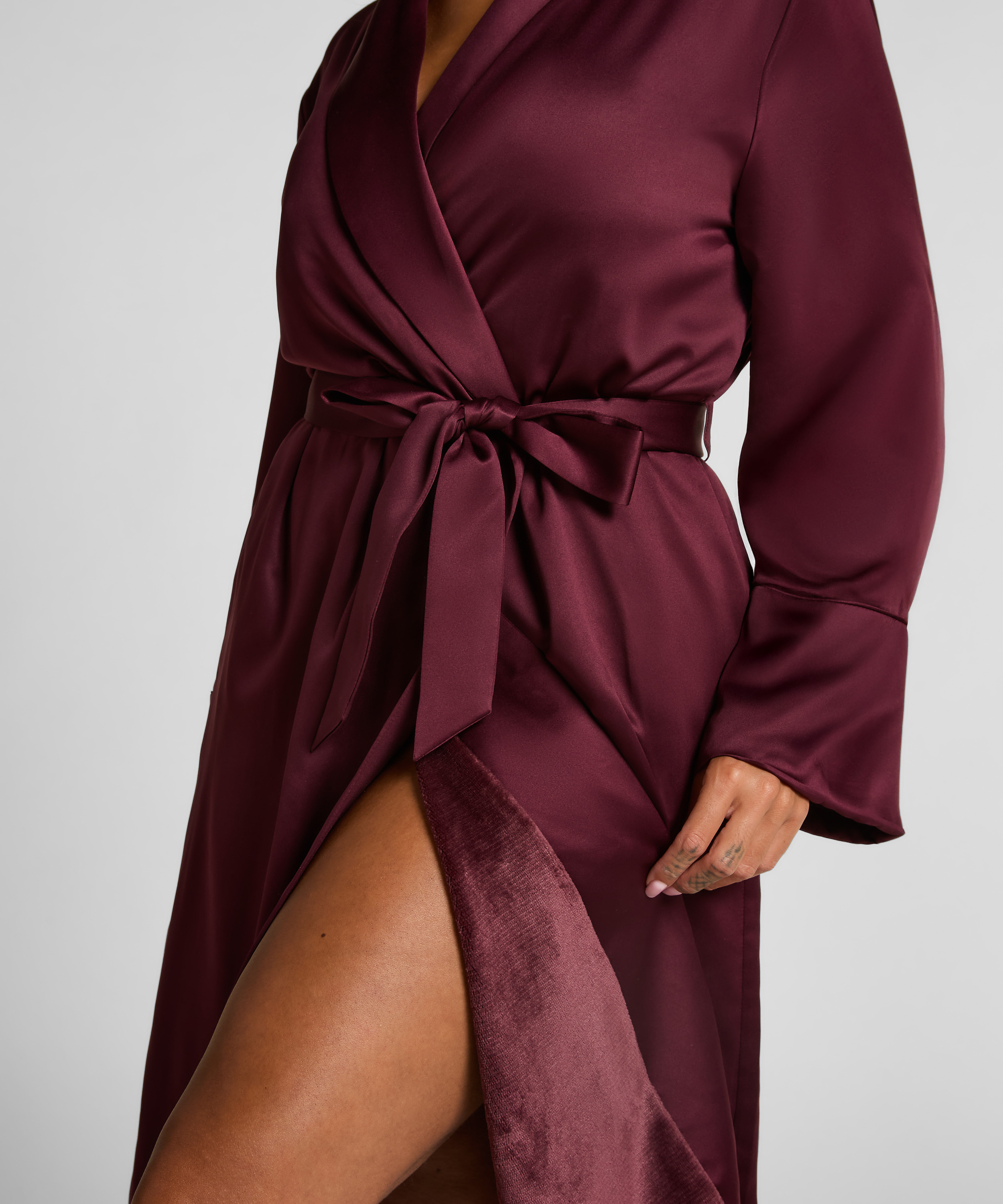 Satin Fleece Bathrobe, Purple, main