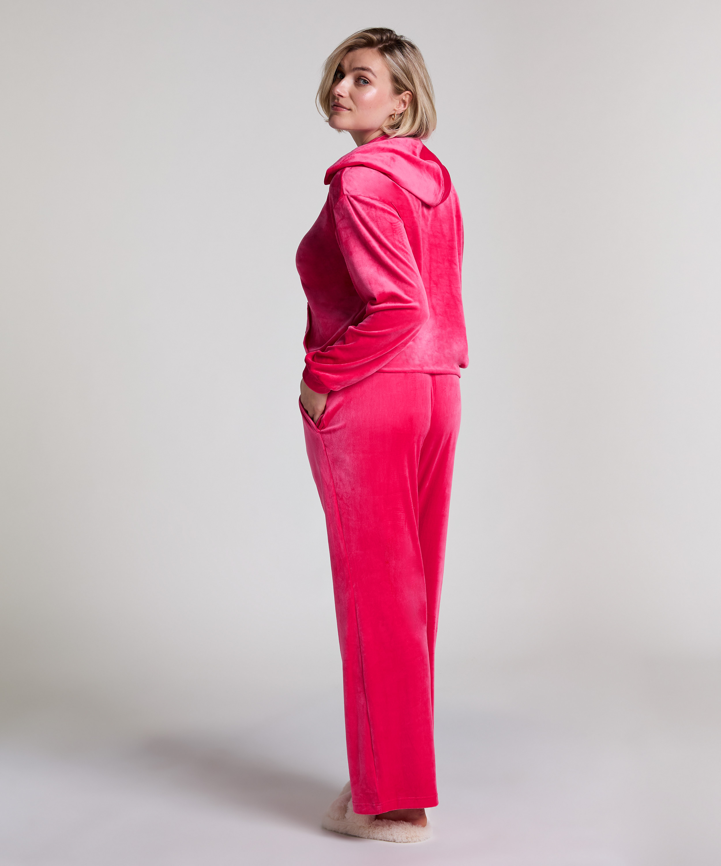 Velours Pyjama Pants, Pink, main