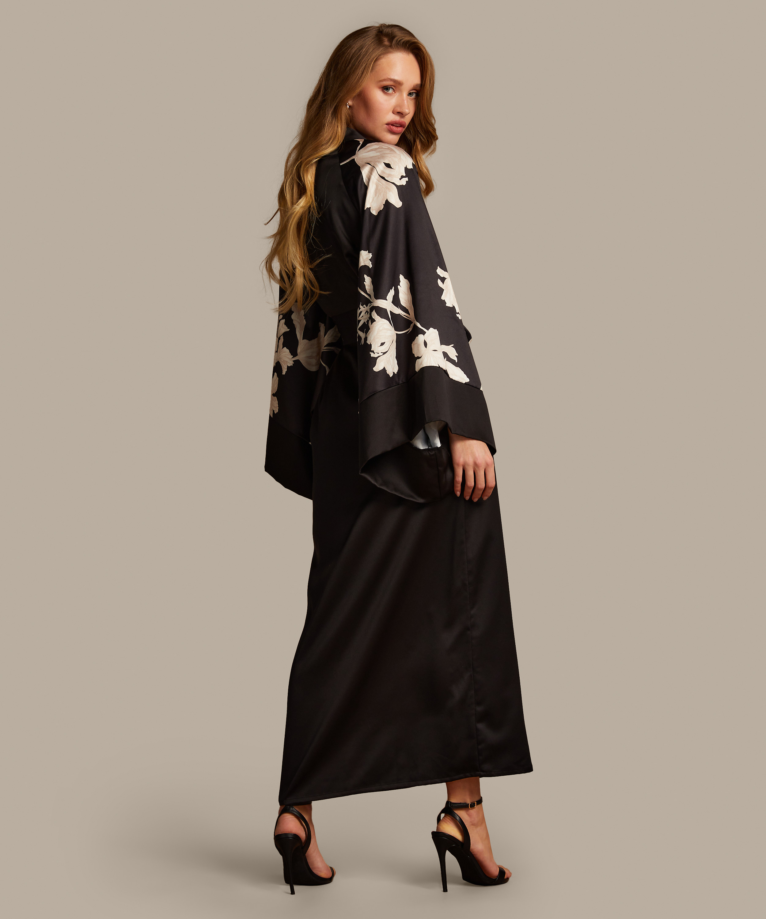 Bloom Satin Kimono, Black, main
