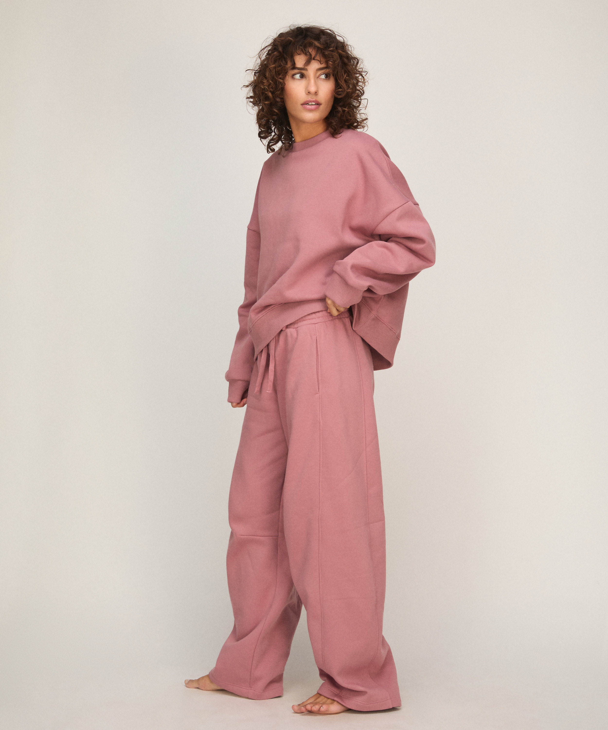 Top crew brushed sweat, Pink, main