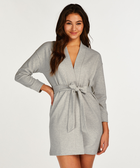Jacquard Short Jersey Robe, Gray