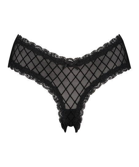 V-shaped Brazilian knickers mesh, Black