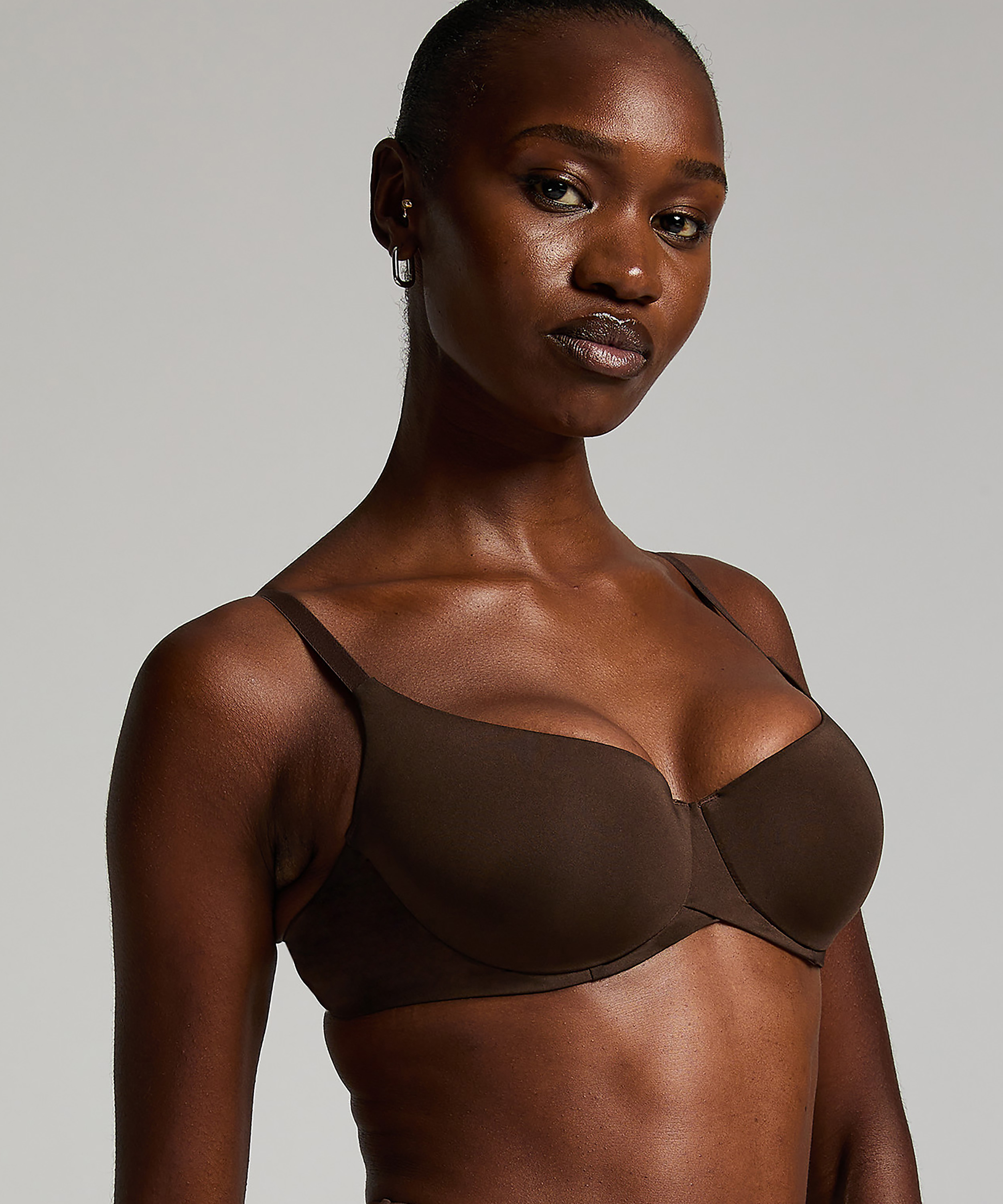 Smooth Padded Underwired Bra, Brown, main