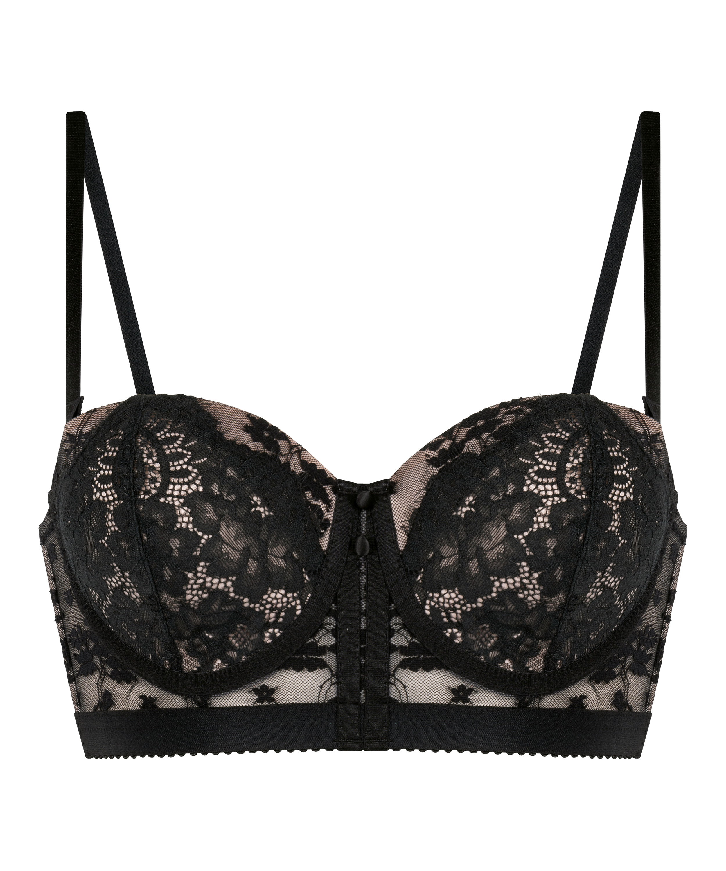 Lou Padded Underwired Longline Bra, Black, main