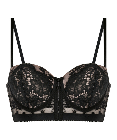 Lou Padded Underwired Longline Bra, Black