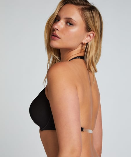 Transparent Back Multiway Padded Underwired Bra, Black