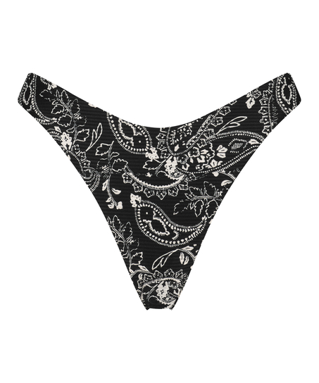 Paisley high-cut brazilian bikini bottoms, Black