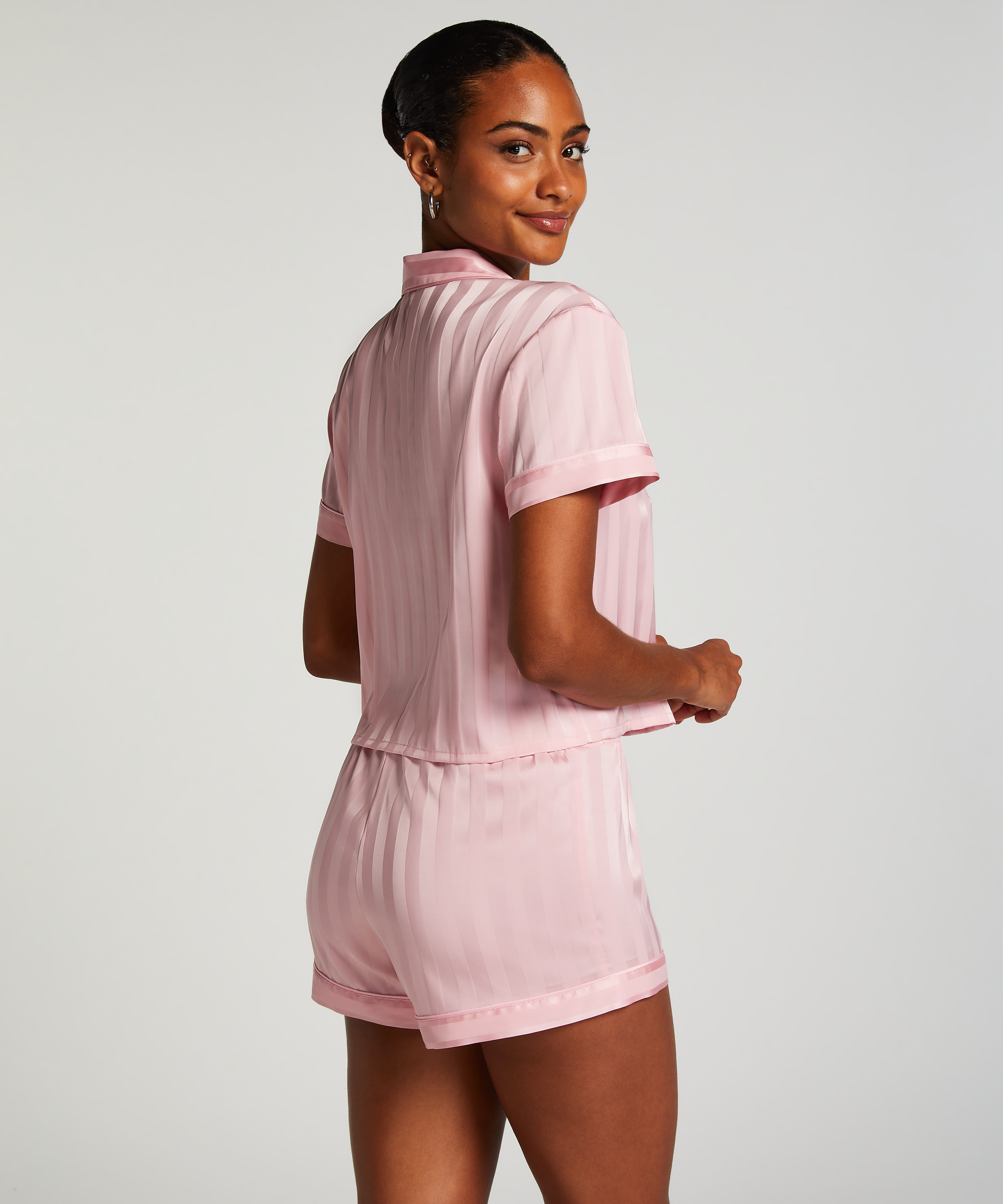 Satin Short-Sleeved Jacket, Pink, main