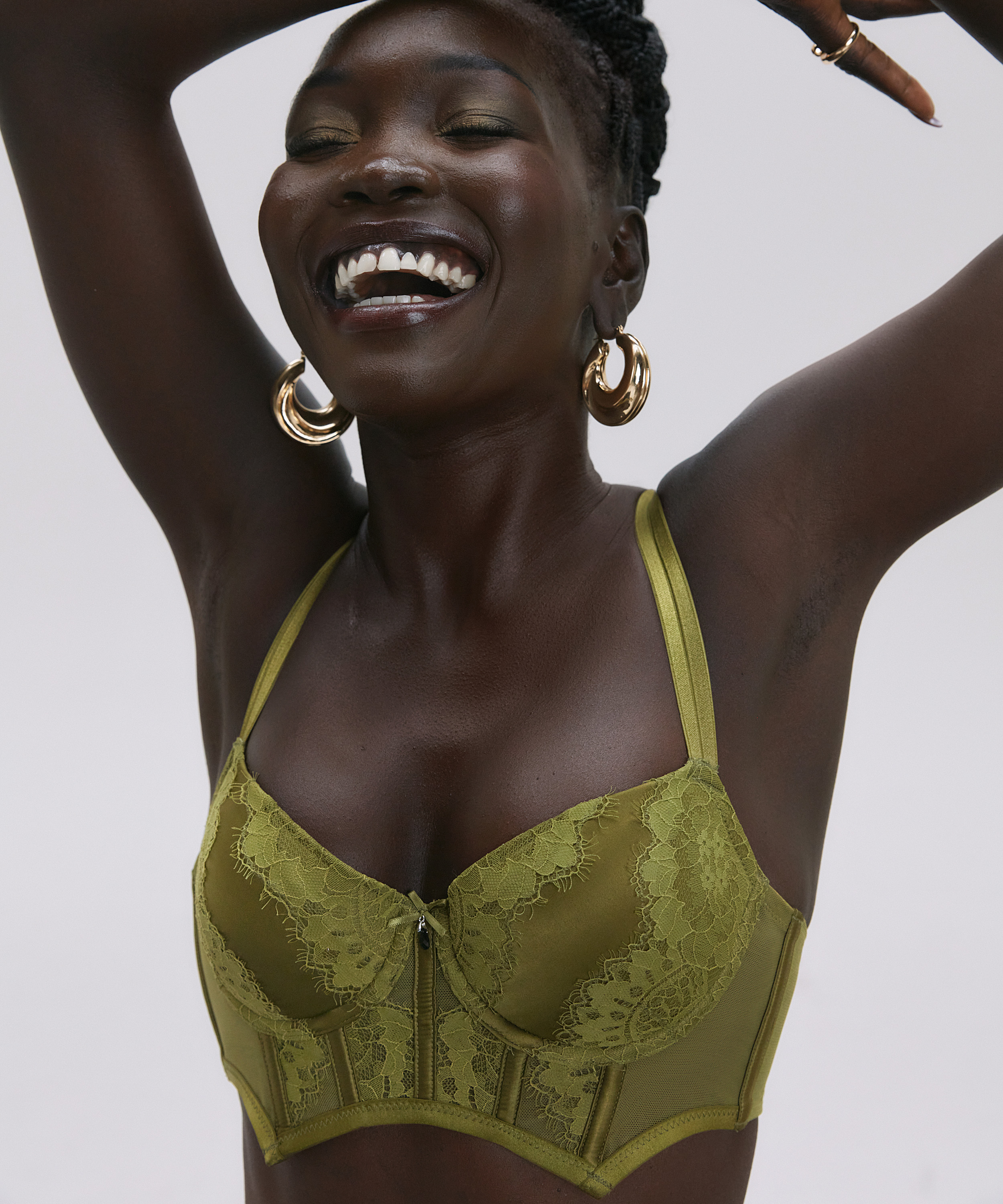 Amelie Padded Underwired Longline Bra, Green, main