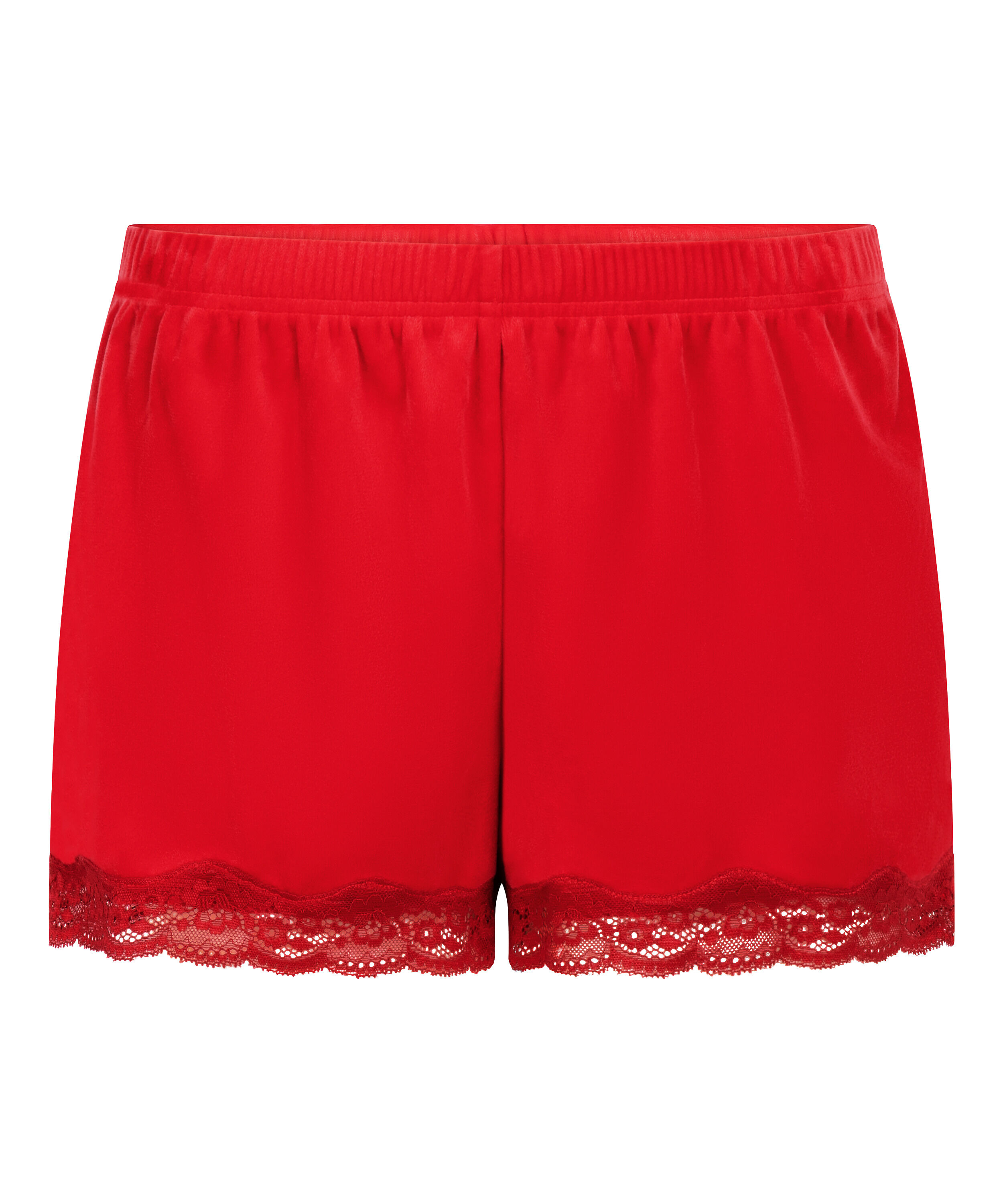 Pyjama Short Velours Scallop Lace, Red