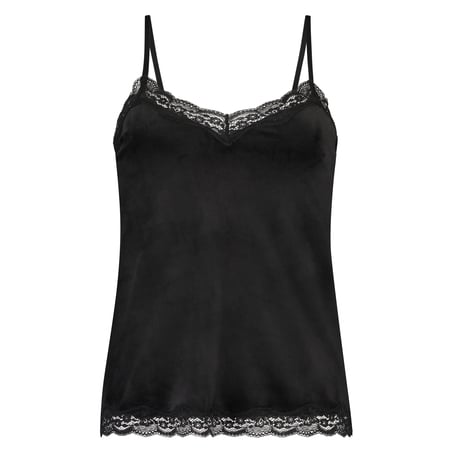 Velours Lace Cami Top, Black
