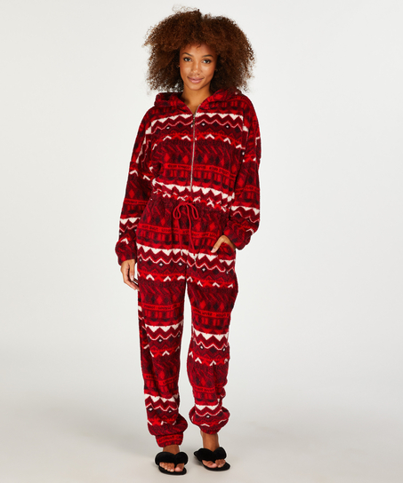 Fair Isle Flannel Fleece Onesie, Red
