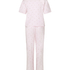 Cozy up in style with this charming pyjama set, designed for ultimate comfort and playful flair. Made from soft, breathable fabric, the set features long pants with an elasticated waist for a perfect, flexible fit and a short-sleeved top. Together, they create a relaxed, coordinated look ideal for lounging or sleeping., Pink