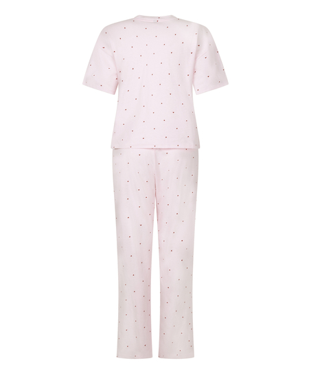 Cozy up in style with this charming pyjama set, designed for ultimate comfort and playful flair. Made from soft, breathable fabric, the set features long pants with an elasticated waist for a perfect, flexible fit and a short-sleeved top. Together, they create a relaxed, coordinated look ideal for lounging or sleeping., Pink
