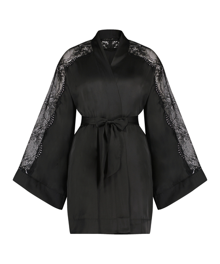 Donna Sparkle Satin Kimono, Black