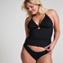 Scallop High-Leg Bikini Bottoms, Black
