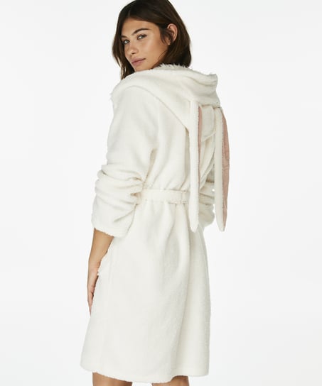 Fleece Bathrobe, White