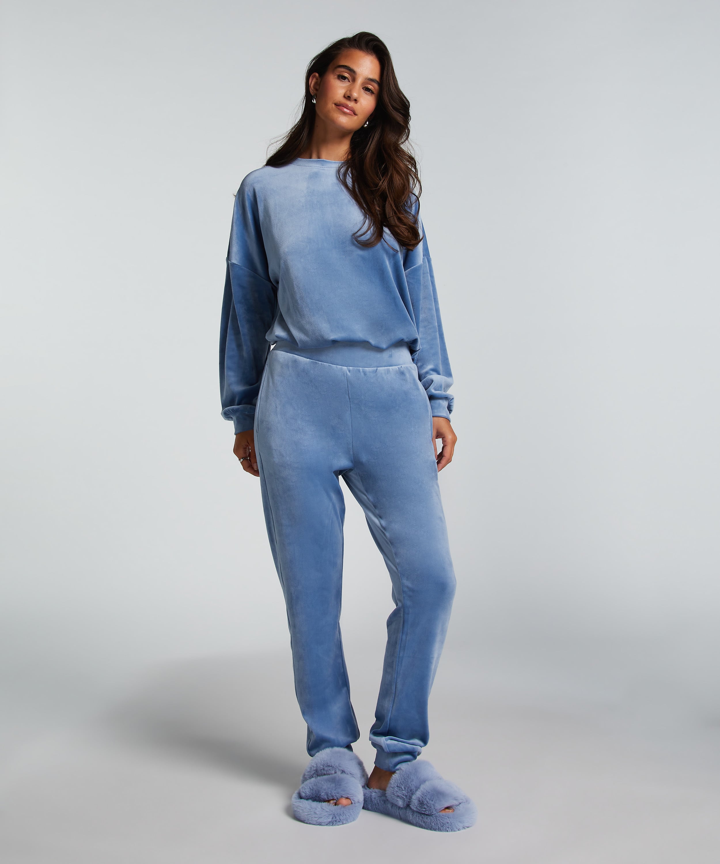 Velours Jogging Pants, Blue, main