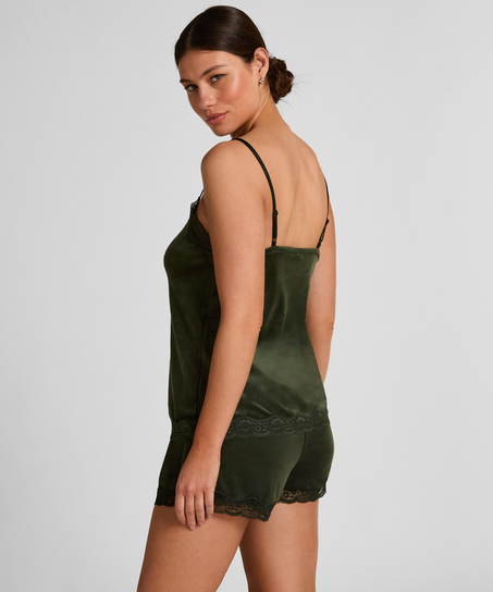 Velours Lace Cami Top, Green