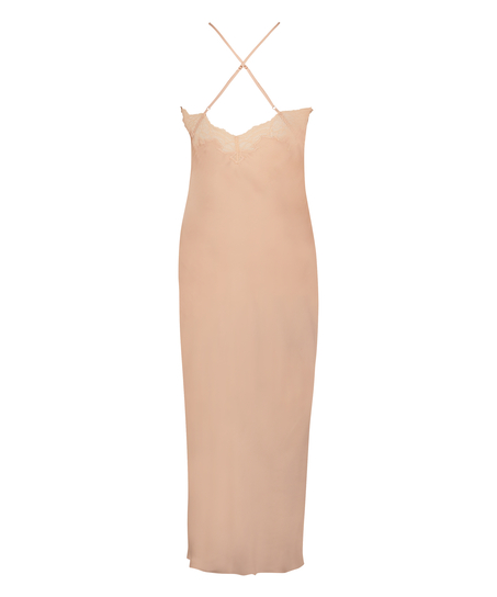 Long Satin Slip Dress, Beige