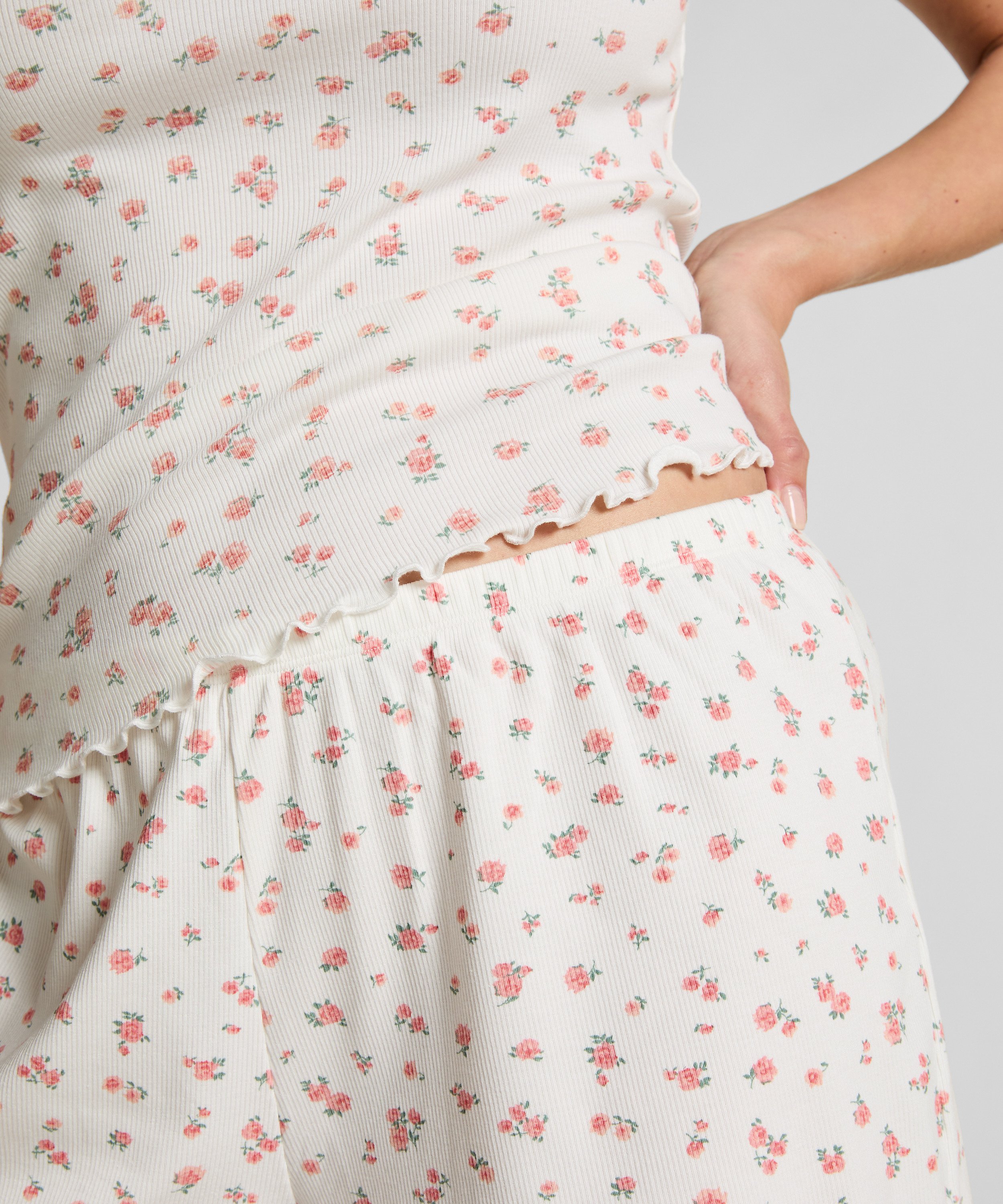 Ribbed Pyjama Shorts, White, main