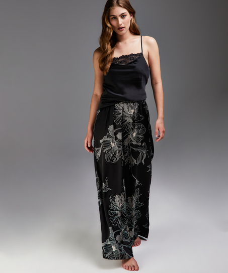 Petite Lotus satin palazzo trousers, Black