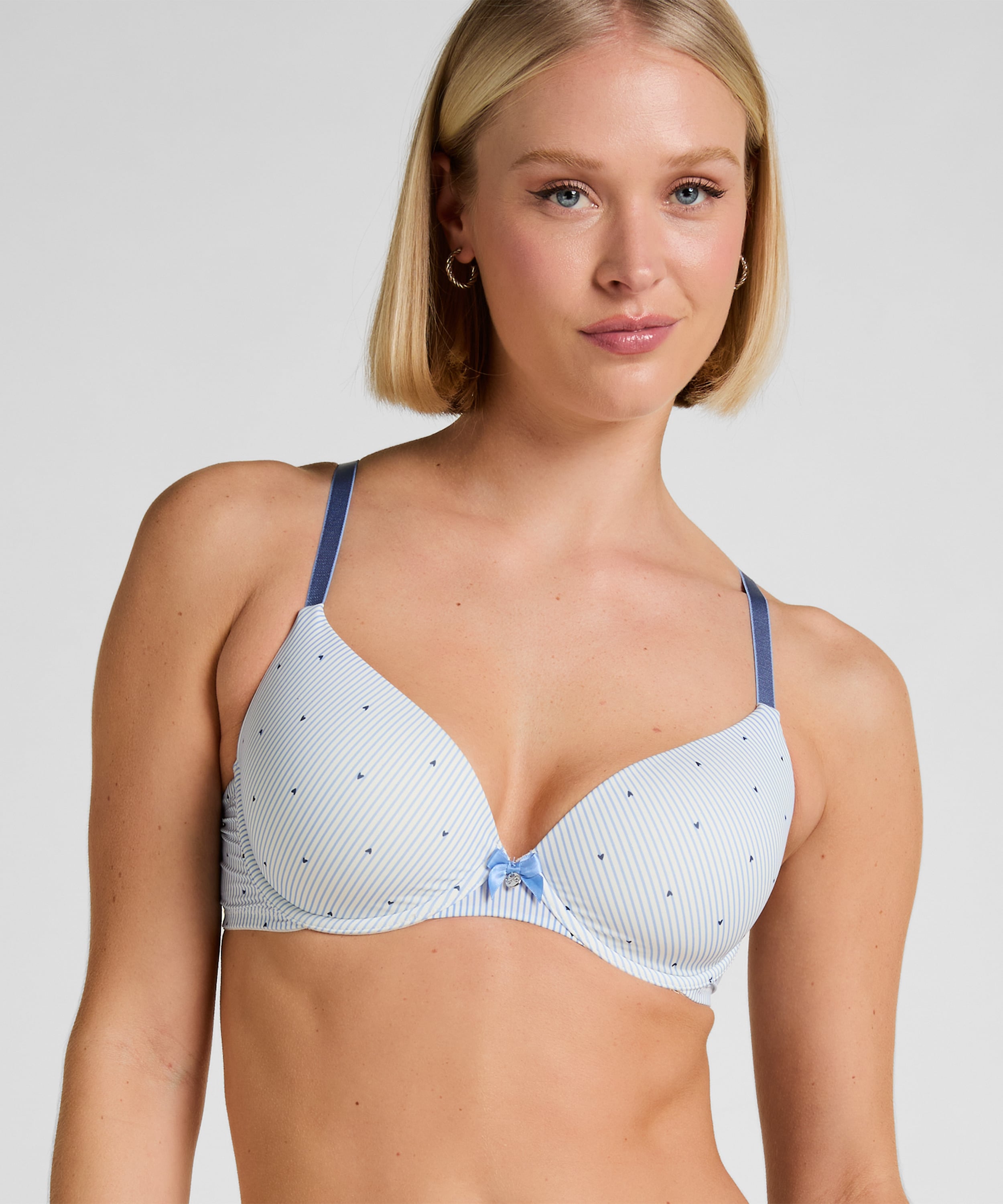 Plunge Padded Underwired Bra, Blue, main
