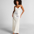 Slipdress Long Satin Floral, White