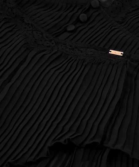 Chiffon Plisse Cami Set, Black