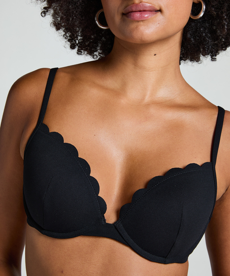 Scallop padded underwired bikini-top, Black