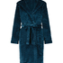 Short Fleece Ribbed Bathrobe, Blue