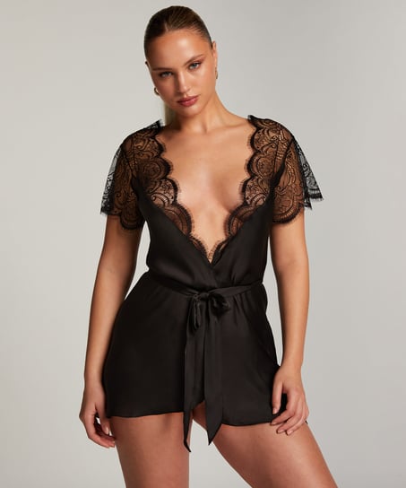 Coco satin kimono, Black