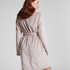 Short Fleece Ribbed Bathrobe, Beige