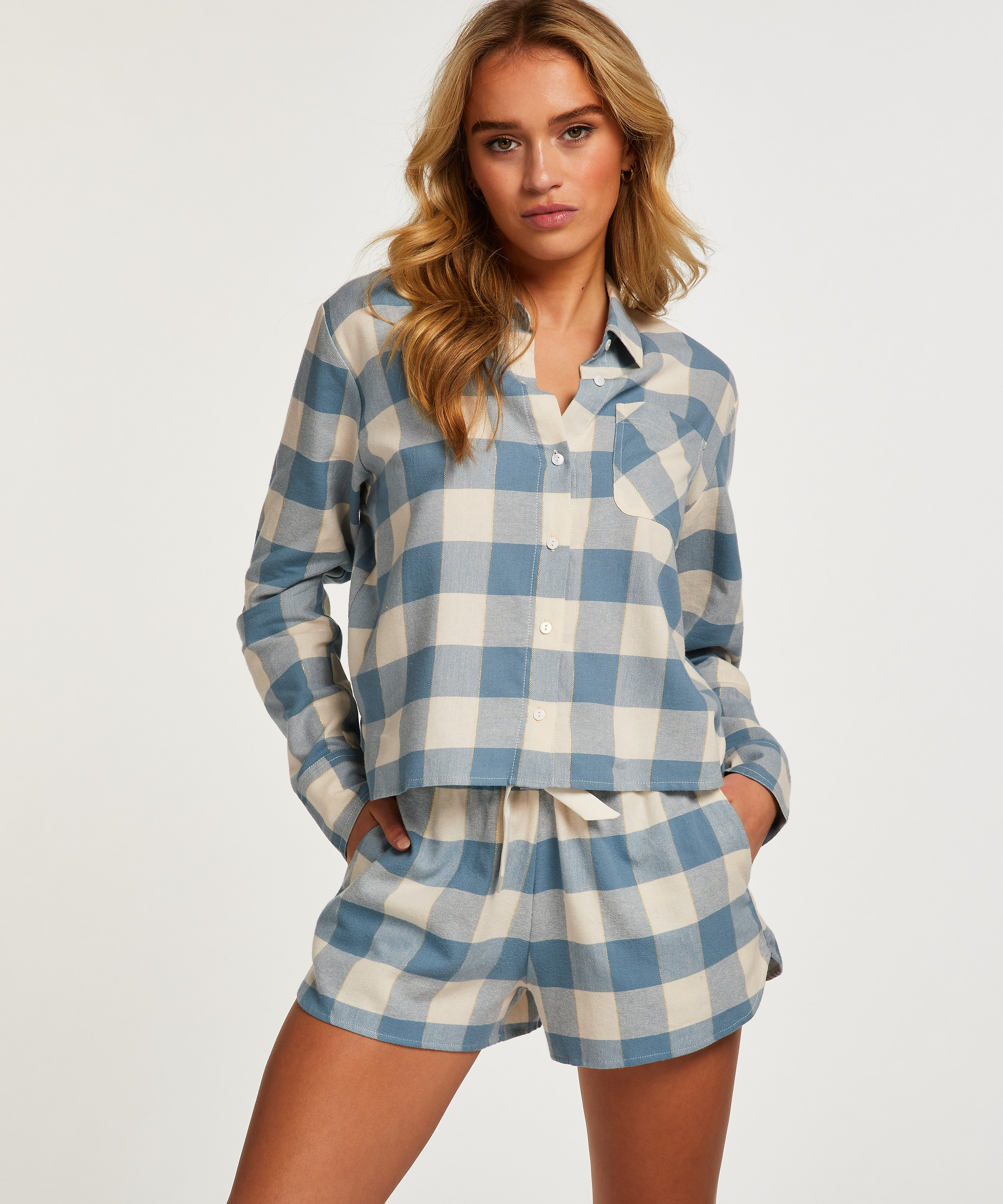 Flannel Pyjama Top, Blue, main