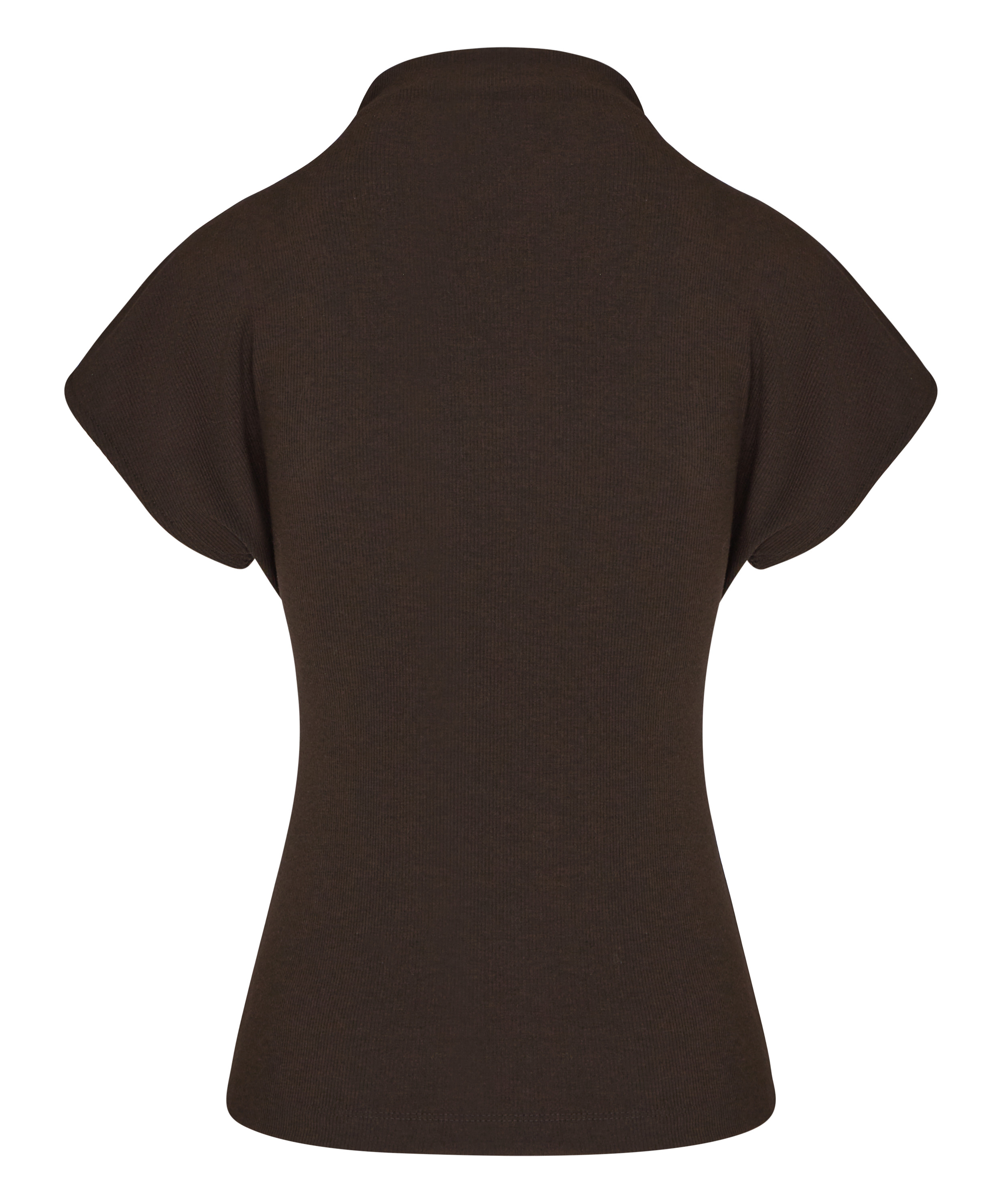 Top Short Sleeves Rib Mockneck, Brown, main