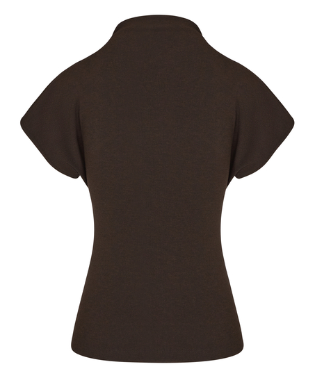 Top Short Sleeves Rib Mockneck, Brown